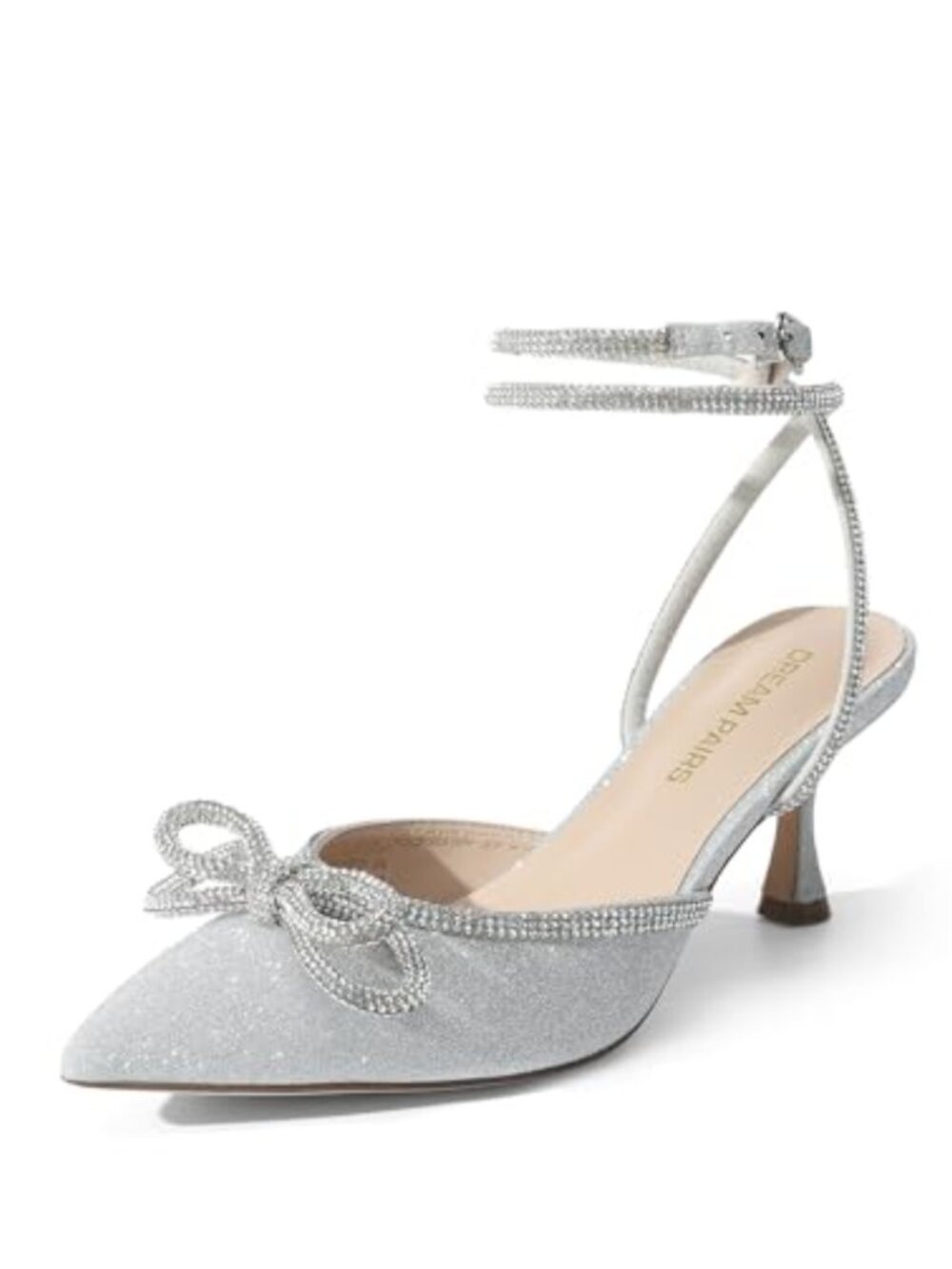 Women's Kitten Heel Pumps Pointed Toe Slingback Rhinestone Bow Heels